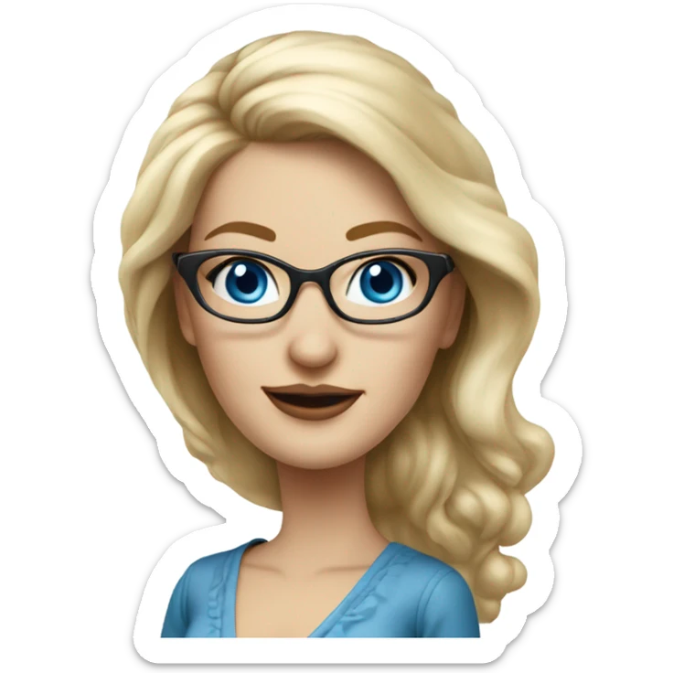 Elegant Caucasian blonde woman with glasses in a dress, hyper realistic with blue eyes  sticker