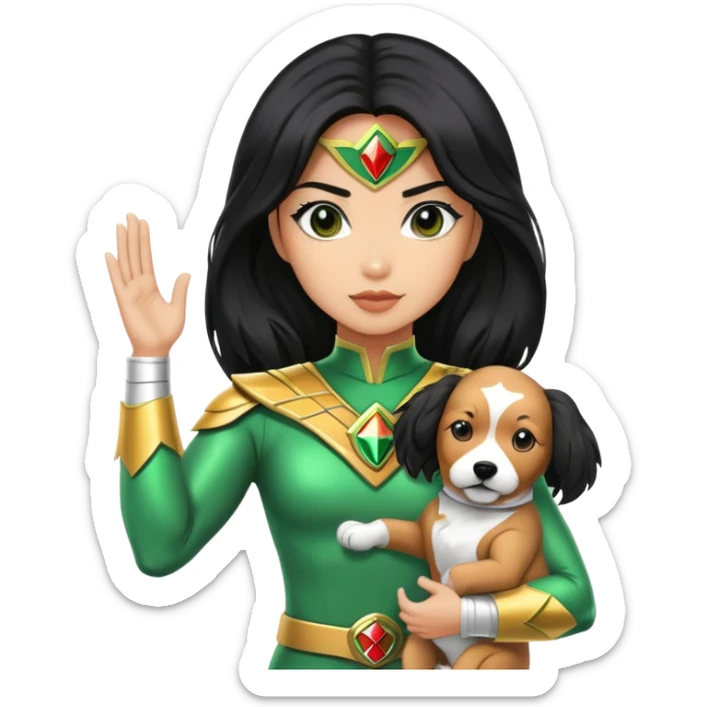 green power ranger wasian woman with long black hair and a cockapoo dog sticker