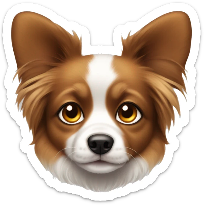 White and brown dog with honey-colored eyes and furry ears, papillon, puppy sticker