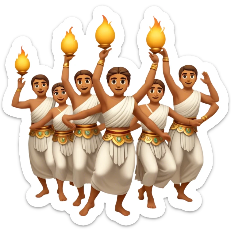 Cinematic Realistic Sirtaki Dance Emoji, depicted as a vibrant traditional Greek dance scene with flowing movements and expressive costumes, rendered with dynamic textures and warm festive lighting that captures its cultural exuberance. sticker