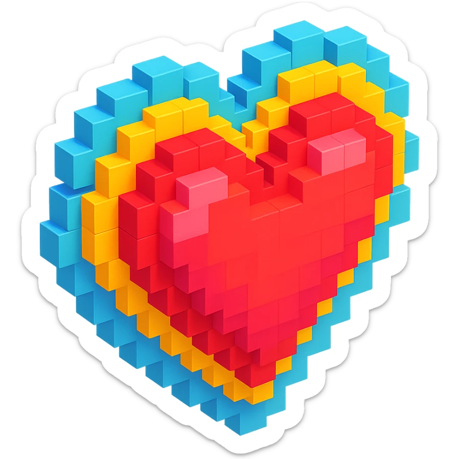 heart with a lace border, voxel style, simple, blocky, colorful sticker