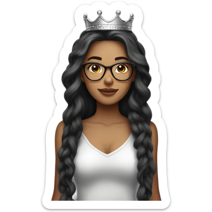 Beautiful girl, long hair, tattoos, glasses and a crown sticker