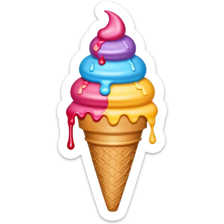 apple style emoji for summer season, ice cream cone, colorful and cheerful sticker