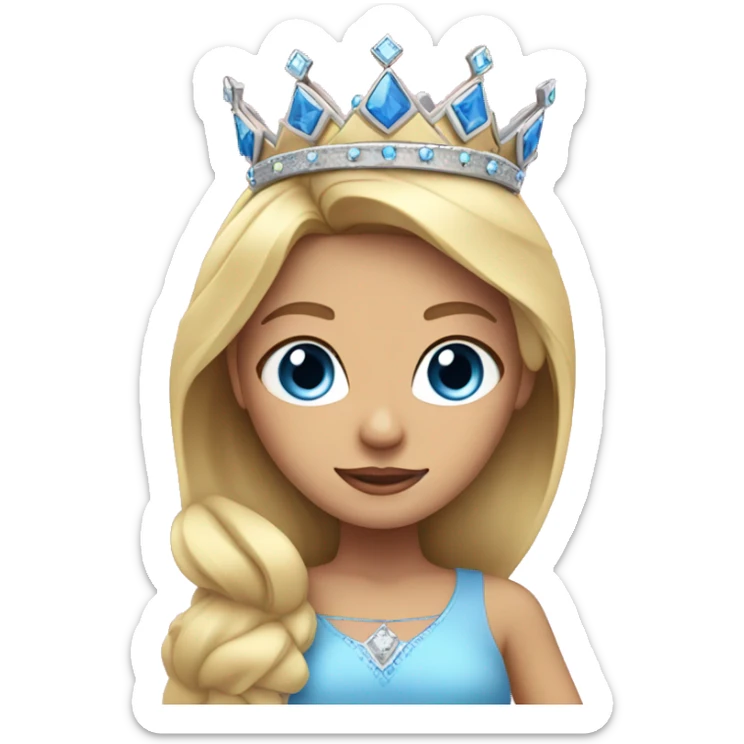Blonde princess emoji girl with straight hair parted in the middle and blue eyes and a pink crown sticker