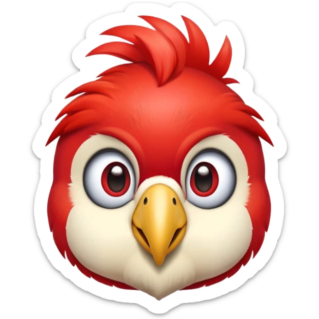 cinematic-cute-macaw-portrait-emoji,-head-tilted-playfully-and-inquisitively,-with-a-dazzling-red-plumage-and-round,-sparkling-eyes-filled-with-charm,-simplified-yet-irresistibly-adorable-features,-highly-detailed, white beak sticker