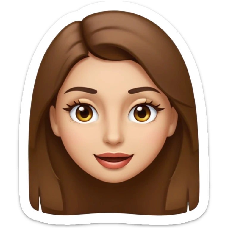 emoji style face of a woman with long straight brown hair, brown eyes, thick eyelashes, light olive skin tone, winking sticker