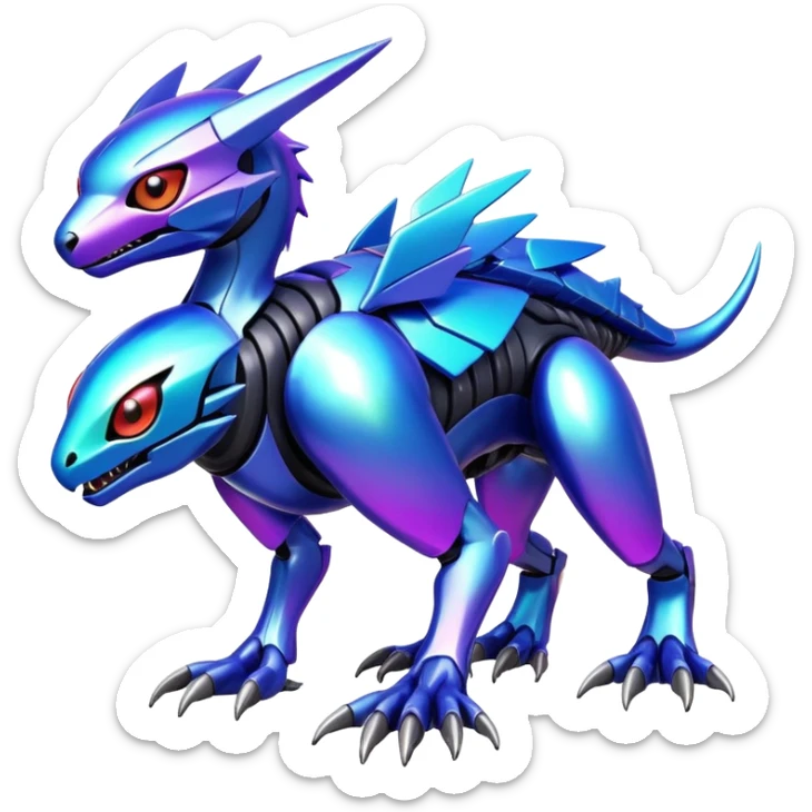  exotic shiny colorful futuristic modern cyber-Fakémon-Digimon-Trico-Vernid-creature sticker