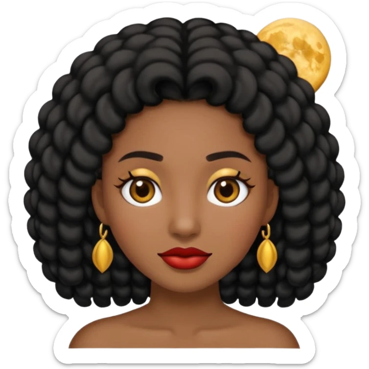 Haz un emoji de una chica de cabello largo rizado tipo 3c 3b de pelo negro su tono de piel no es ni blanca ni morena tiene un lunar en la nariz y tiene pecas en la mejilla su nariz es media redonda y sus labios medios carnosos y tiene ojos marrones oscuros y cejas media larga  sticker