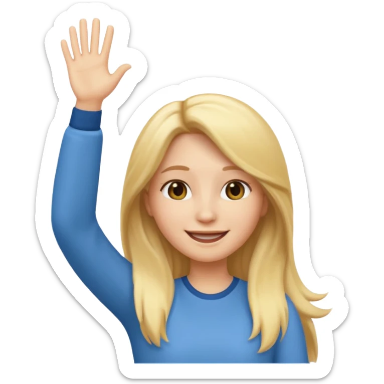 I want a white female animated gif emoji with long blonde hair putting hands up in the air sticker