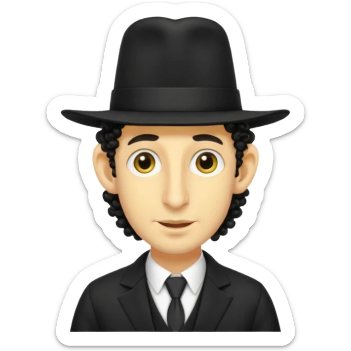 Jewish guy ,yellow skin ,very long nose ,black hat with 2 strands of curly hair coming down each side of the hat sticker