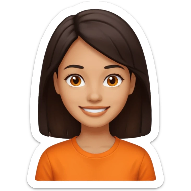 medium tone skin, dark hair, orange shirt, woman sticker
