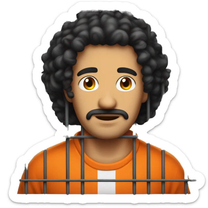 an italian man behind jail bars with an orange jumpsuit on and curly black hair sticker
