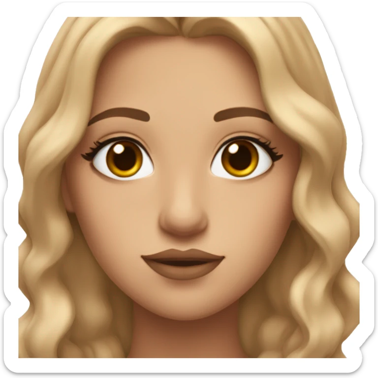 A Greek girl with slightly wavy hair that’s light brown and has on mascara pretty lashes lip liner and pretty makeup on sticker