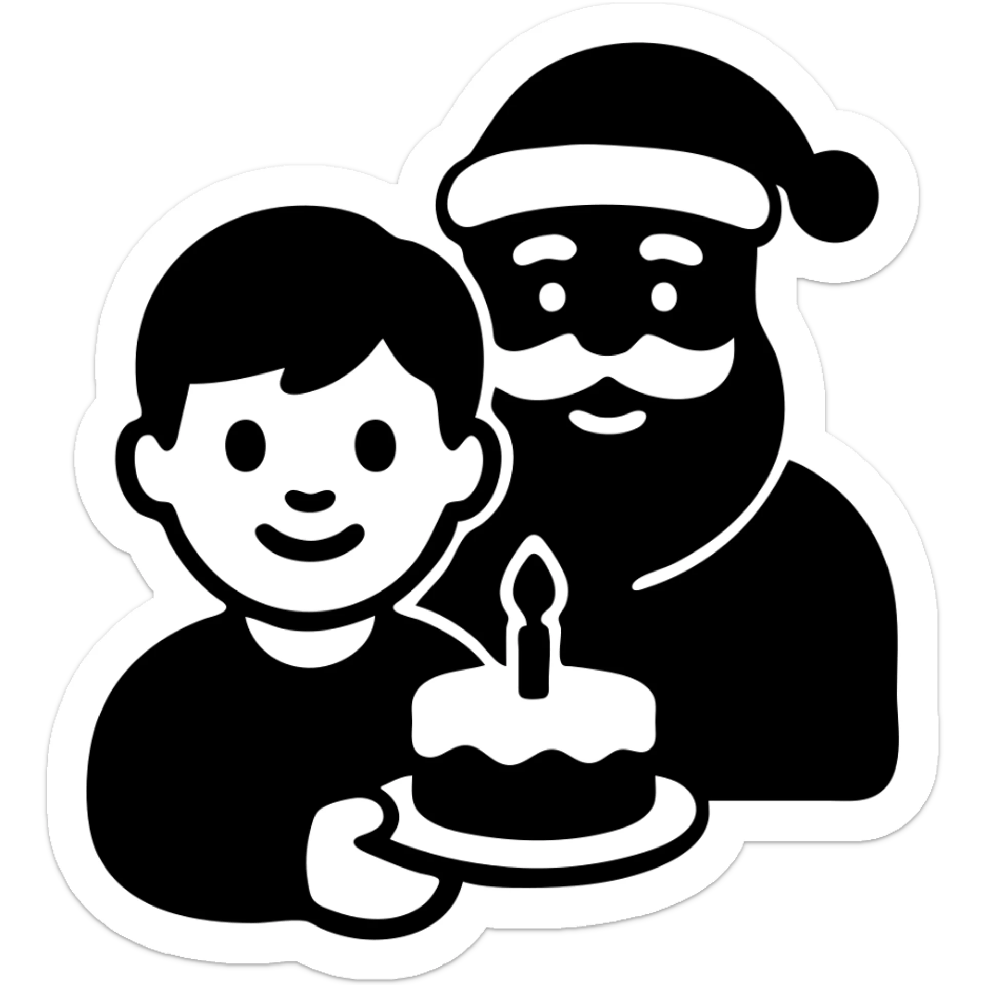 An Asian boy holding a small cake with a candle, Santa Claus in the background sticker