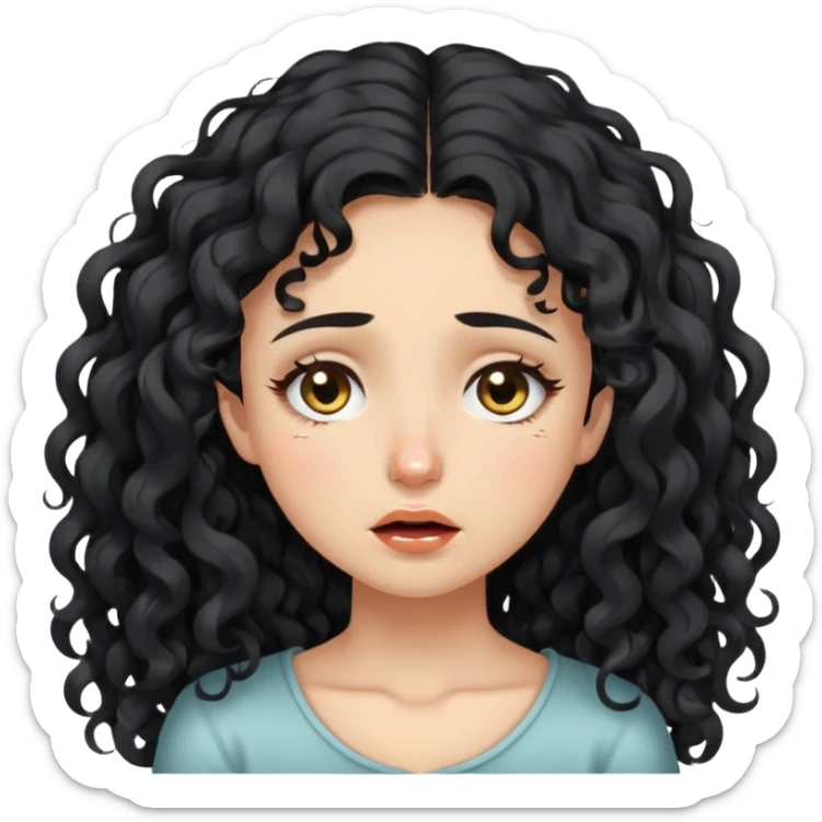 Girl,long black curly hair, beautiful hazel eyes, crying with eyes shut  sticker