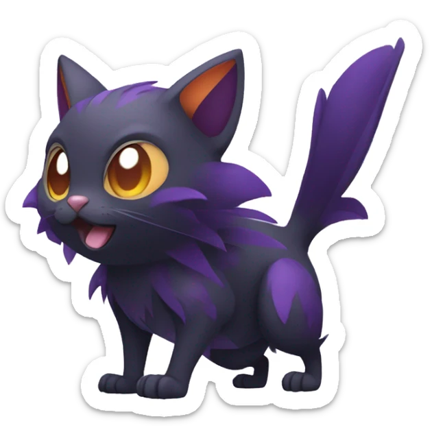 Cool Black Noibat-Quilava-Cat-Pokémon with orange belly and purple markings Full Body sticker