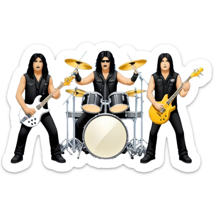 Icon for Heavy Metal: Anthrax live concert with Charlie Benante on drums, Joey Belladonna on vocals, Frank Bello on bass, Jonathan Donais and Scott Ian on guitars. The intense energy of the band is captured with instruments and stage lighting. Transparent background. sticker
