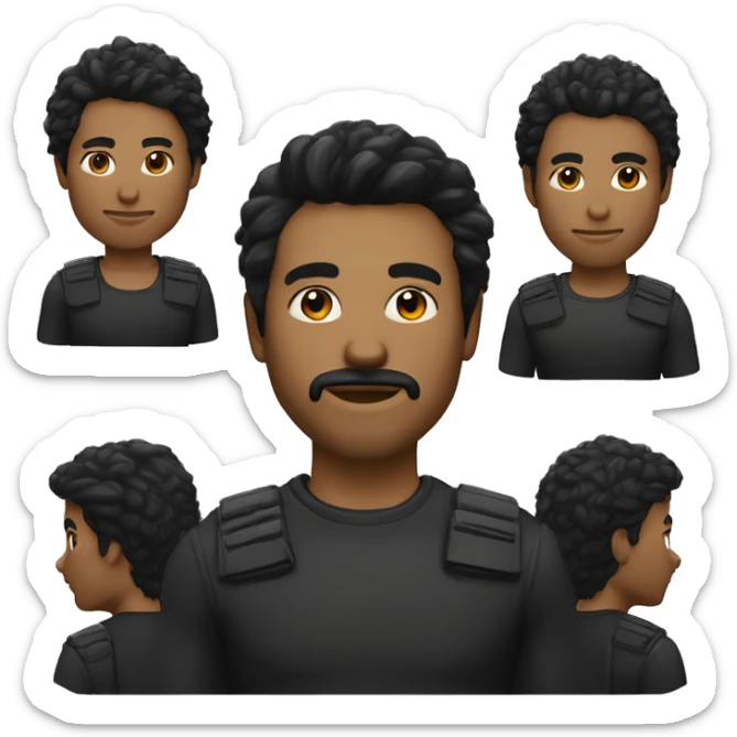 persona adolecente, de piel morena clara, con corte de pelo corto mullet y buzo negro  sticker