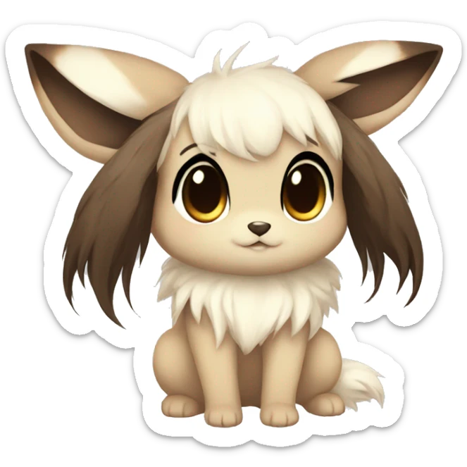 Kawaii Pale Eevee with dark brown long emo hair covering her eyes Full Body sticker