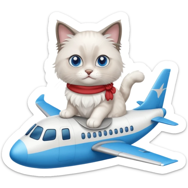 Cute ragdoll cat on an airplane. Should sit on top of the plane, cat is way bigger than airplane sticker