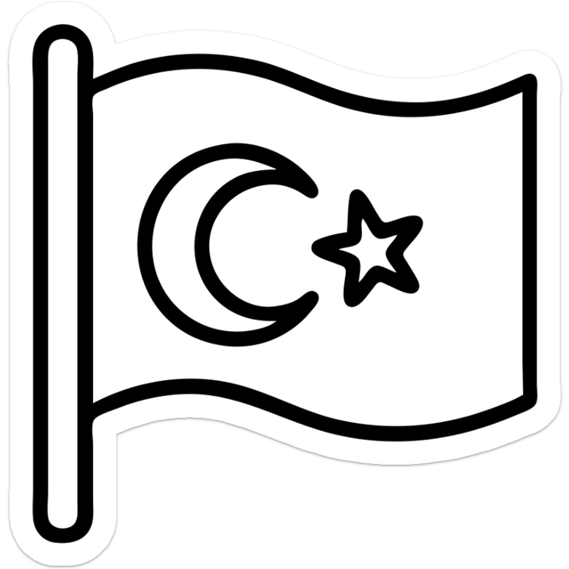 flag of East Turkistan, light blue field, white crescent moon and star, simple outlined icon style sticker