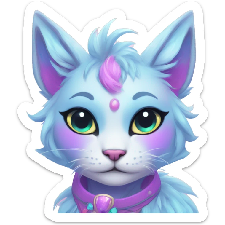 Kawaii bright fantasy ethereal anthro feline fursona animal creature sticker