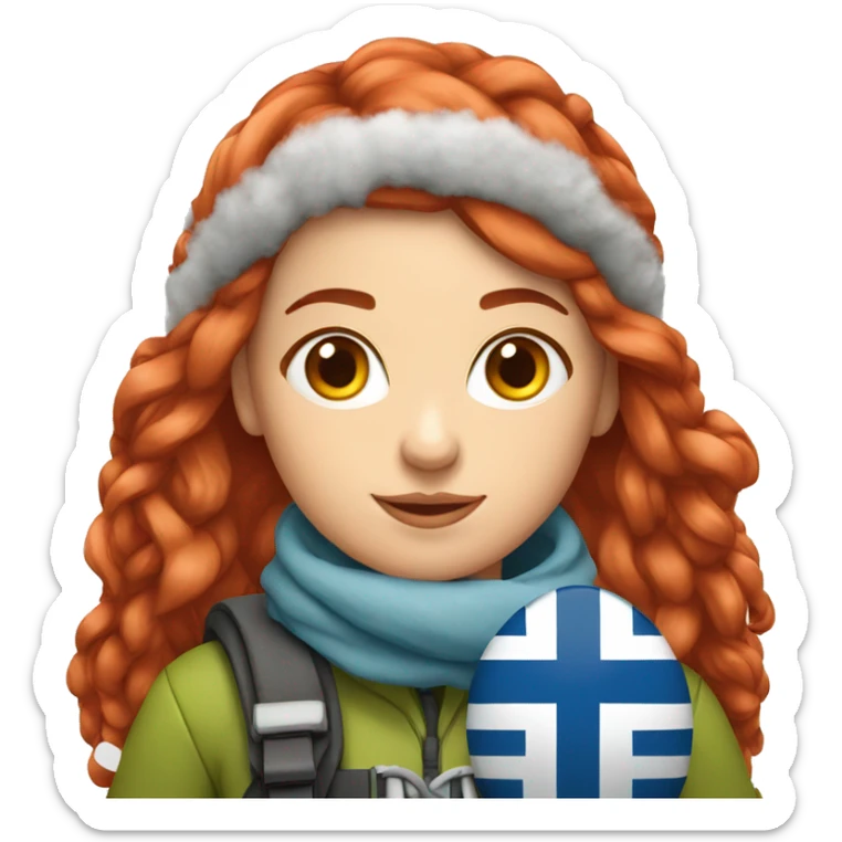 female winter mountaineer red hair with easter egg and greek flag  sticker