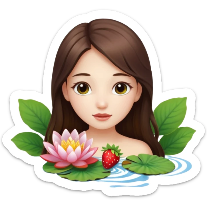 a beautiful girl mix with nenuphar and watel lili and  Strawberries  being born sticker