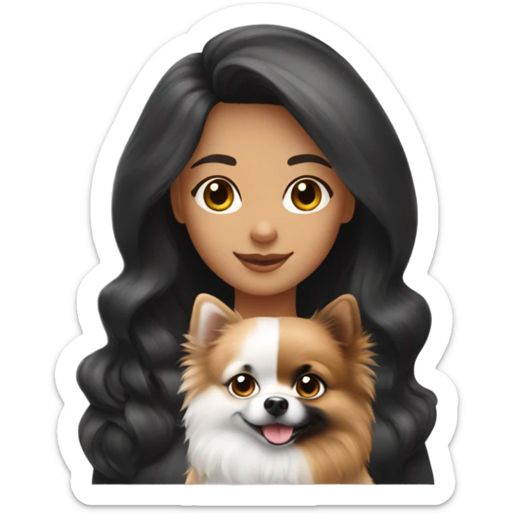 Brunette girl and  two Pomeranian dogs that black and white color sticker