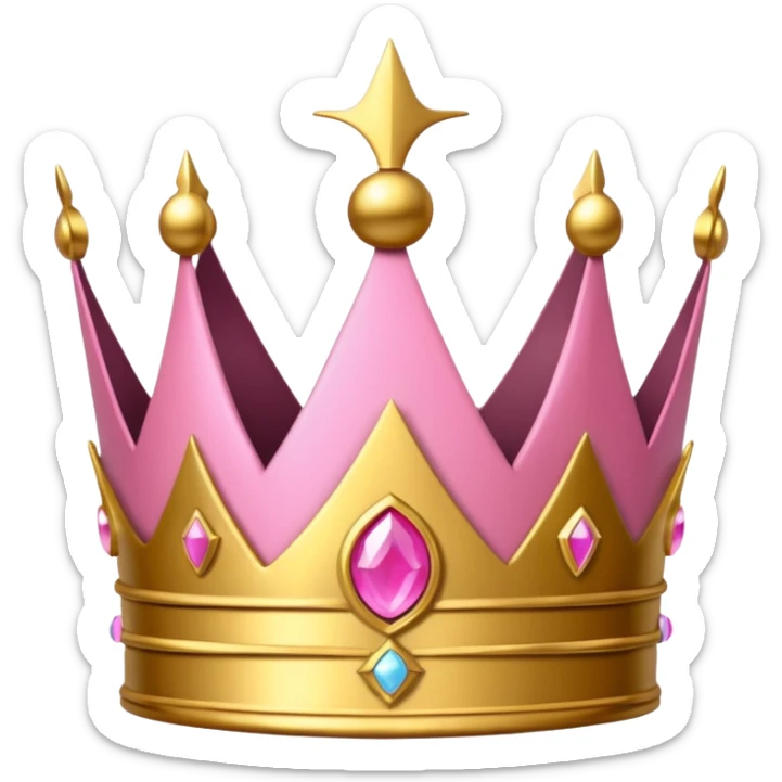 A luxurious golden crown with pink accents and elegant details, featuring a prominent empty space or cutout in the center cause I will write there sticker
