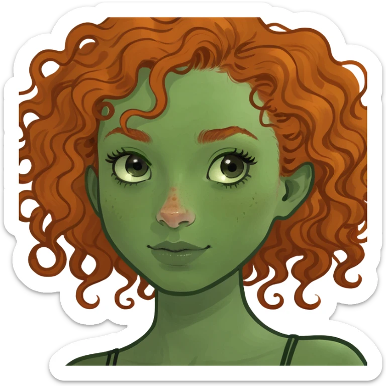 A curly ginger head girl not so pretty,with freckles and long lashes  sticker