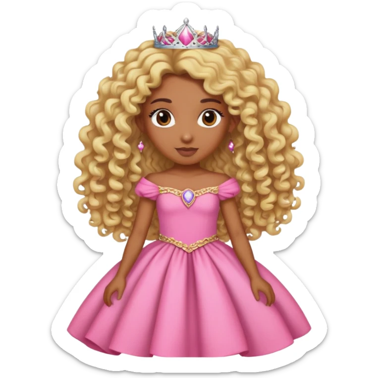 Brown skin princess with blonde curly long hair pink dress  sticker