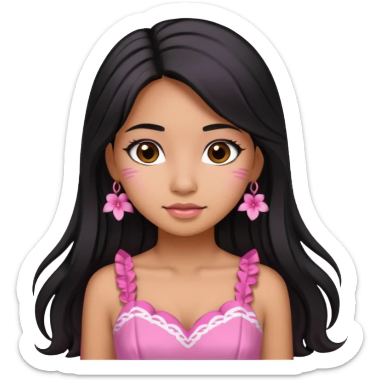 Hawaiian girl with black hair with pink highlights in hair with long hair with a sugar pink dress sticker