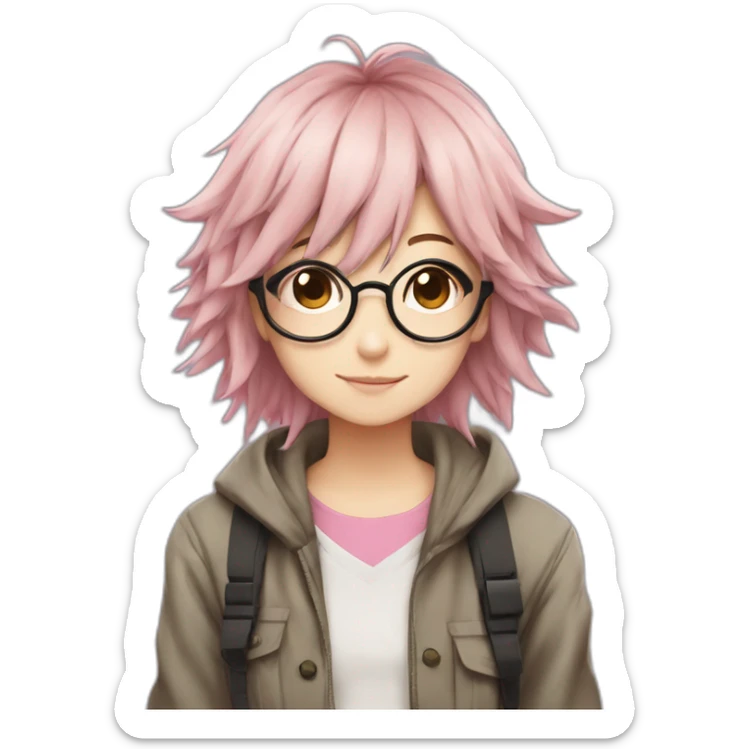 An otaku girl with brown hair from Bakugou and pink glasses sticker