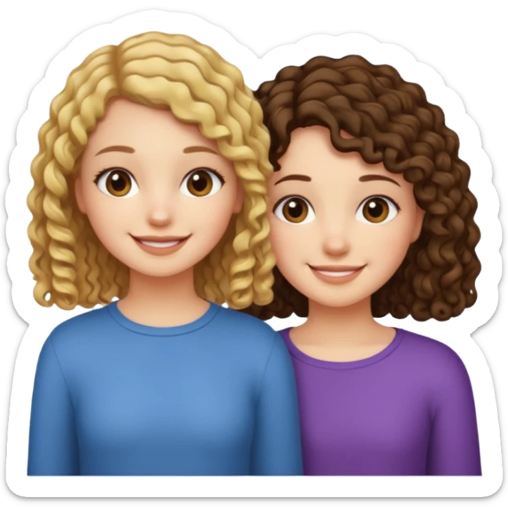 Best friends short straight hair girl and long curly hair girl sticker