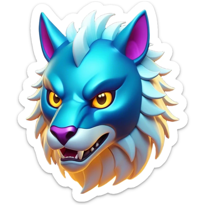 Clash of Clans aesthetic: Cinematic fierce Beast Emoji, rendered in a 3D vector-style similar to standard emojis with minimal shading and bold, simplified shapes. A compact, isometric mythical creature with wild, majestic features and fierce yet endearing eyes, softly glowing with a primal enchanted charm. Simplified yet unmistakably iconic, highly detailed and consistent, glowing with a soft radiant shine and high polish. Stylized with a touch of mythical wildness and a soft glowing outline, capturing the essence of a legendary beast with a friendly, playful allure! sticker