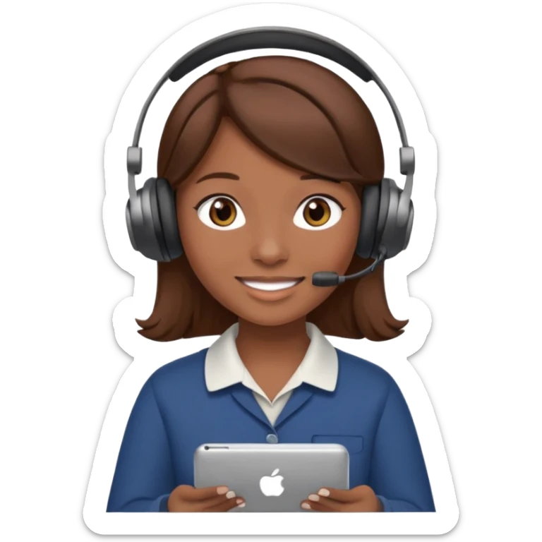 Make an emoji of a girl (no glasses) with brown hair who is teaching how to use iMessage to a class sticker