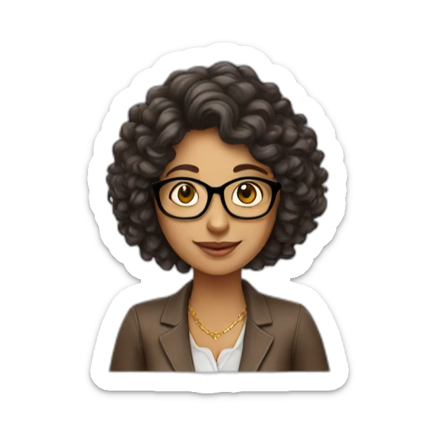 A curly indian lady with dark brown hair learning about uses glasses mortgages on a laptop sticker