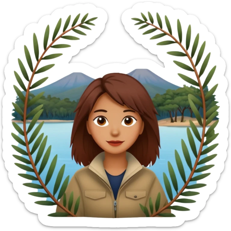 The word "Oldina" surrounded by trees and a lake and some native australian bottle brush branches  sticker