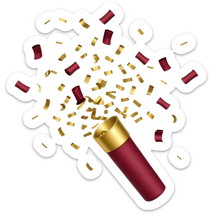 Burgundy and white confetti coming out of gold popper sticker