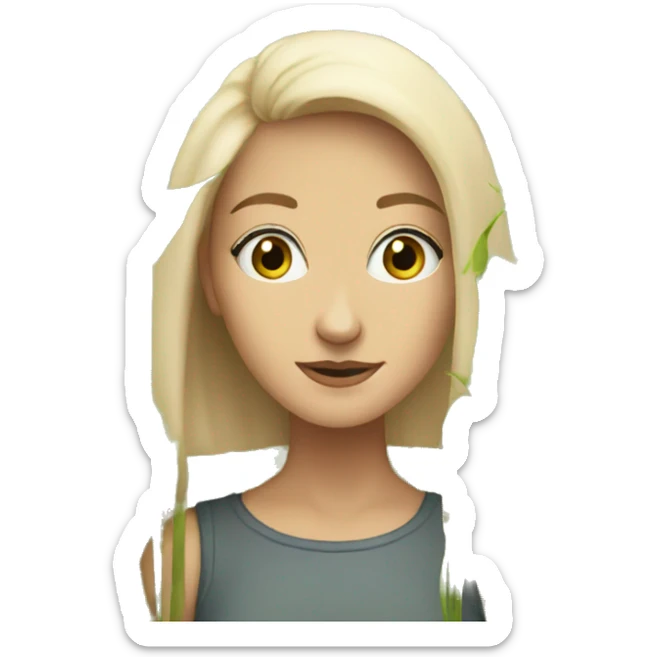 white woman looking out of tall weeds which are taller than she is sticker