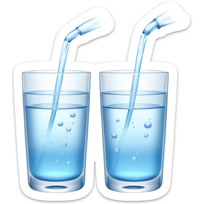 3D illustration of two glasses of water — cold ❄️ and hot 🔥. Particles dissolving faster in hot water, slower in cold. Minimalist, clean, bright, modern 3D icon style. sticker