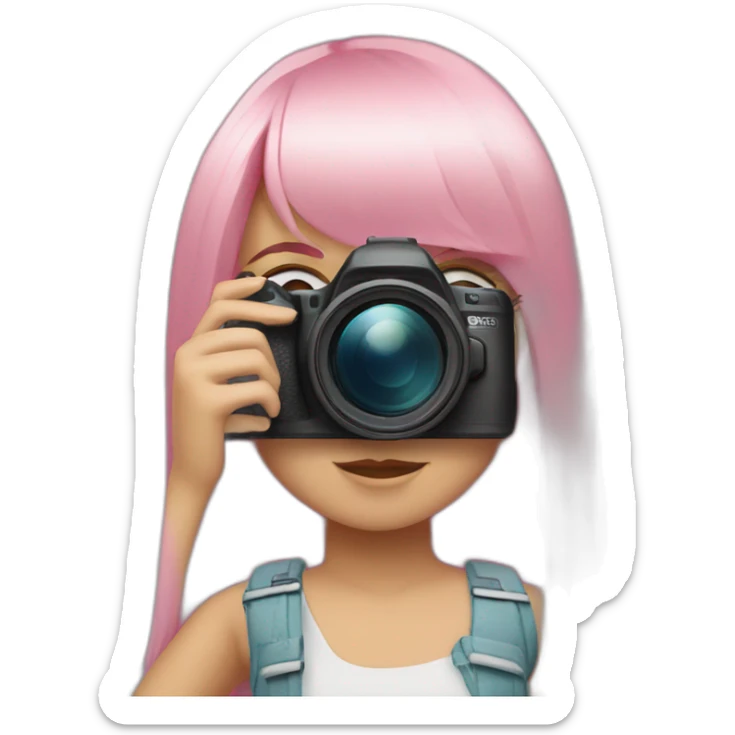 eurasian girl with long, straight pink hair and fringe holding camera sticker