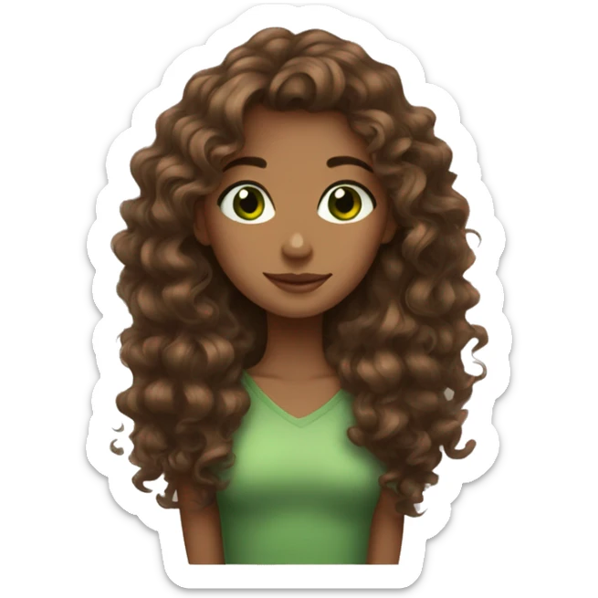 brown curl hair girl, brown girl, green eyes, hugs sticker