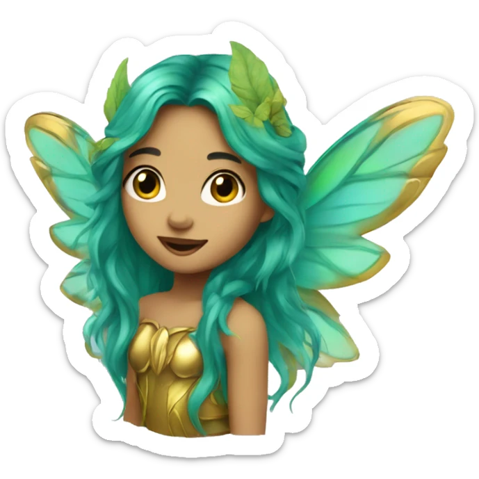 Beautiful, leaf, fairy, gold, turqoise, green, long hair, big wings sticker