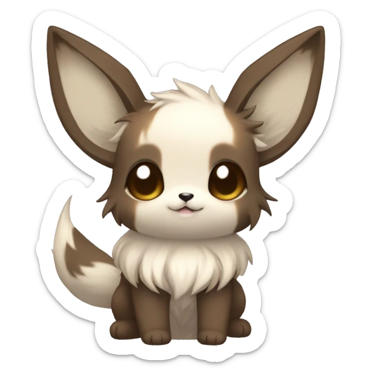 Kawaii Pale Eevee with dark brown long emo hair covering her eyes Full Body sticker