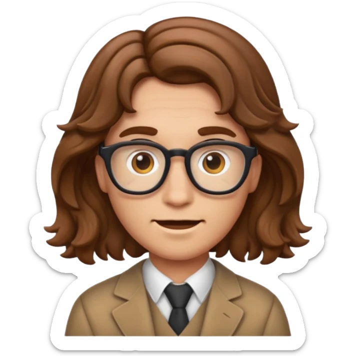 give the nerd emoji brown wavy hair in a center part sticker