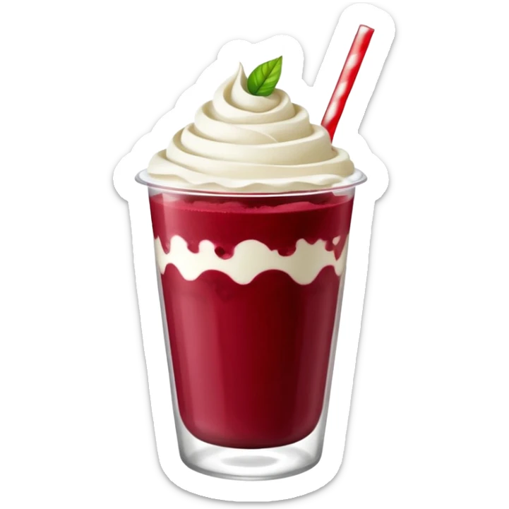 crea una bebida de red velvet con bolitas de yogurt como topping en vaso de plastico con popote sticker