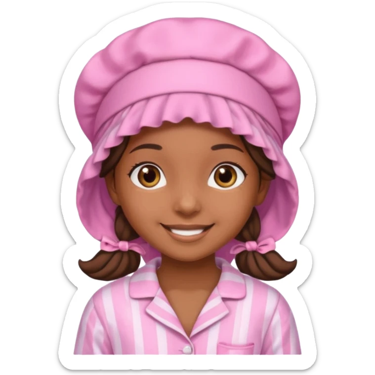a brown skin girl with a pink bonnet and pajamas sticker