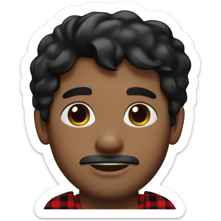  Man with black hair, beige skin and brown eyes wearing red and black buffalo plaid pjs sticker